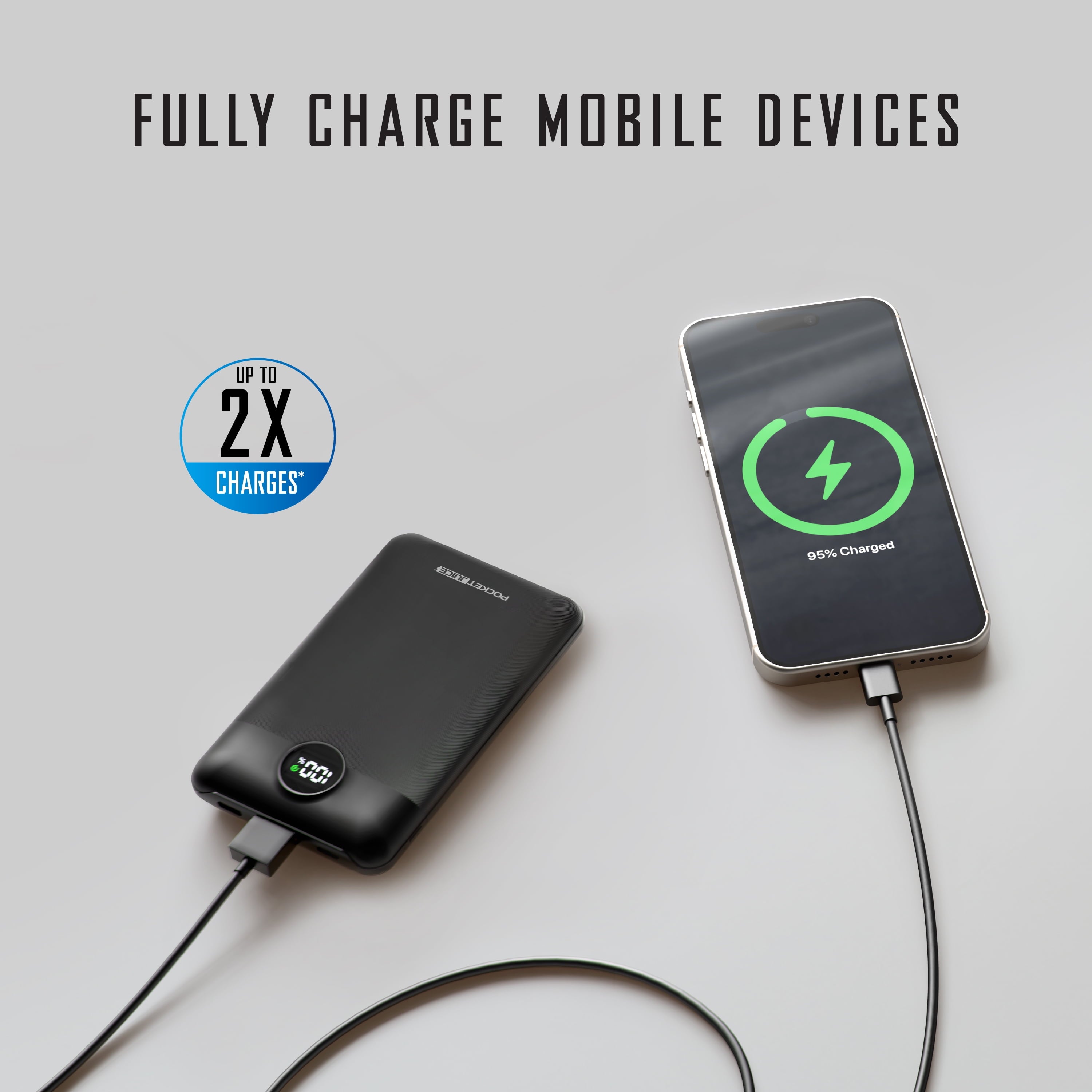 Force 10,000Mah Portable Charger Power Bank – Slim Portable Phone Charger with Built-In USB-C & Lightning Cables